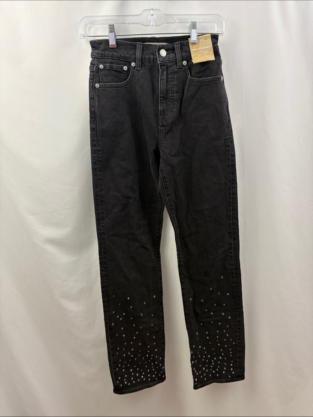 Madewell 90's Straight Leg Jeans Womens 23‎ Black Fitted High Rise NWT Sequin